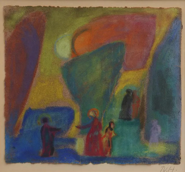 TORA VEGA HOLMSTRÖM. PASTELL PÅ PAPPER, "KOMPOSITION" UPPSTÅNDELSEN, MONOGRAMSIGNERAD PÅ MONTERINGEN.