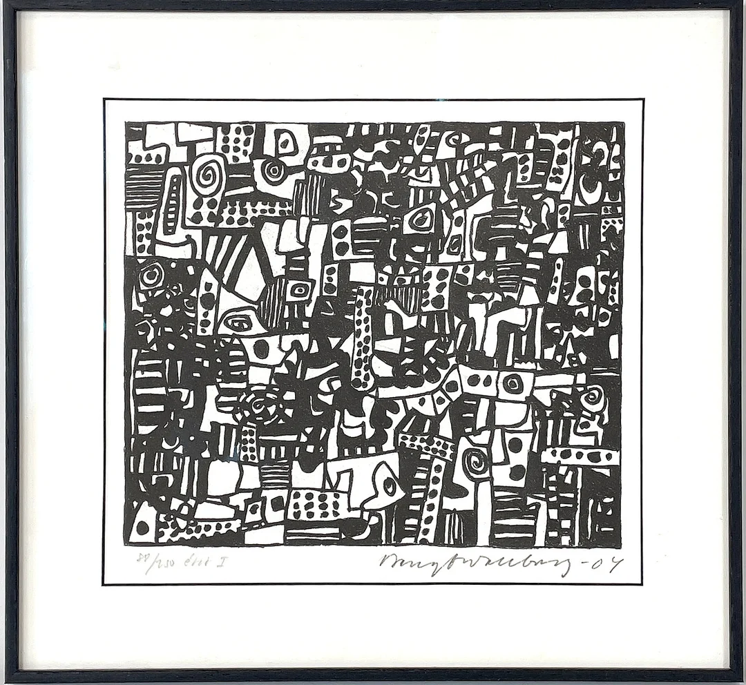 BENGT WALLBERG. Komposition, litografi, numrerad 88/250 état I, signerad & daterad -04. — Engravings & Prints — Roslagens Auktionsverk