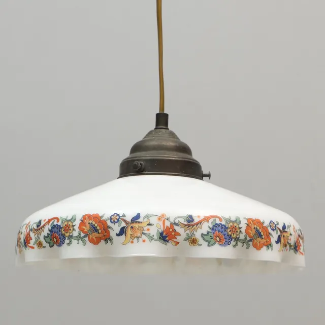 TAKLAMPA, mässing & glas, 1900-talets första hälft.