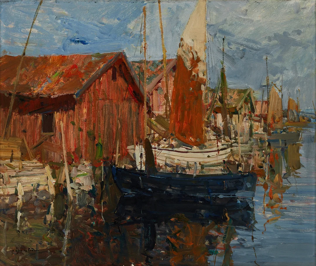 HUGO ÖFVERSTRÖM (1900-1972). "Kärringön", signerad, daterad a tergo 1944, olja på pannå. — Paintings — Crafoord Auktioner Stockholm