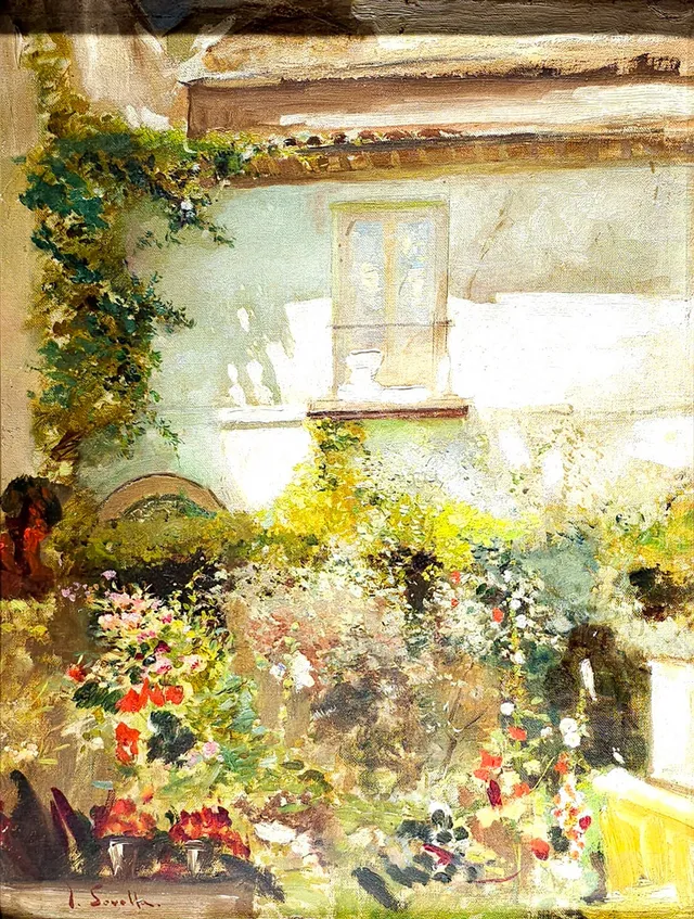 ESCUELA ESPAÑOLA S.XX. Patio. Óleo sobre lienzo.
