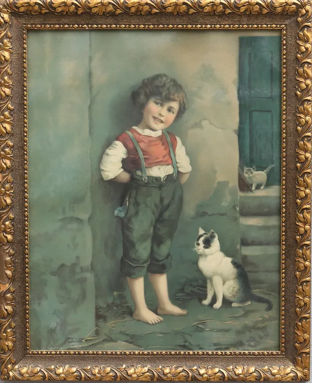 TRYCK, pojke och katter, 1900-tal.