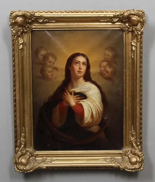 OKÄND KONSTNÄR. "Conception". Olja på duk, osignerad. 1800/1900-tal.