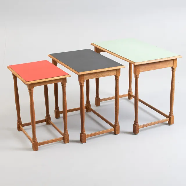 NEST OF THREE TABLES with laminate top. Denmark, 1970s.