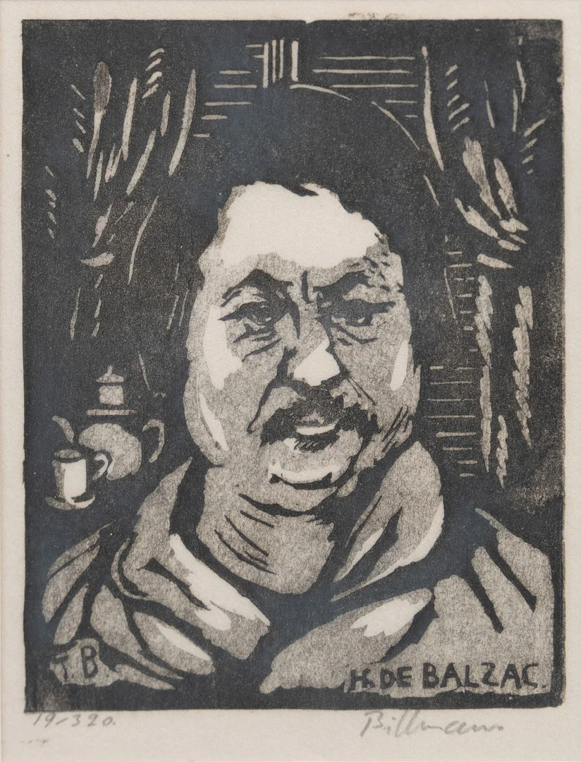 TORSTEN BILLMAN. "H. de Balzac", träsnitt, signerad, numrerad 19/320. — Engravings & Prints — Garpenhus Auktioner