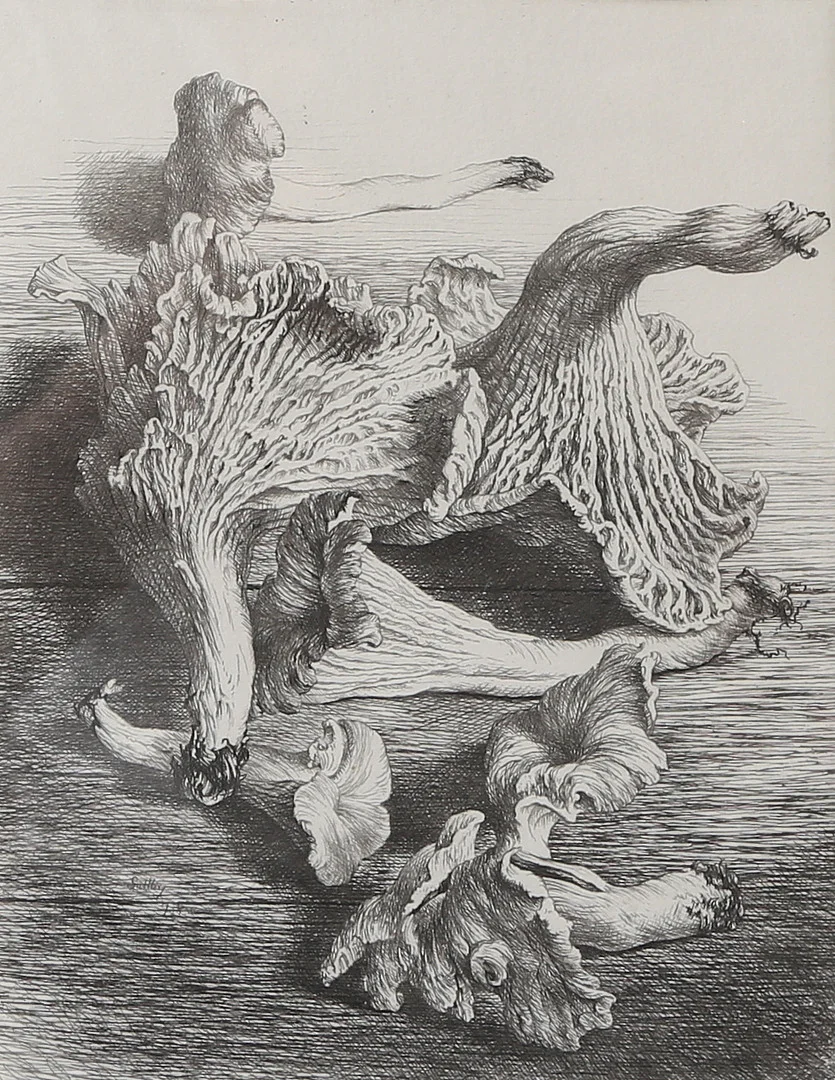 FOLKE GULLBY. etsning, kantareller, signerad. — Engravings & Prints — Gomér & Andersson Linköping