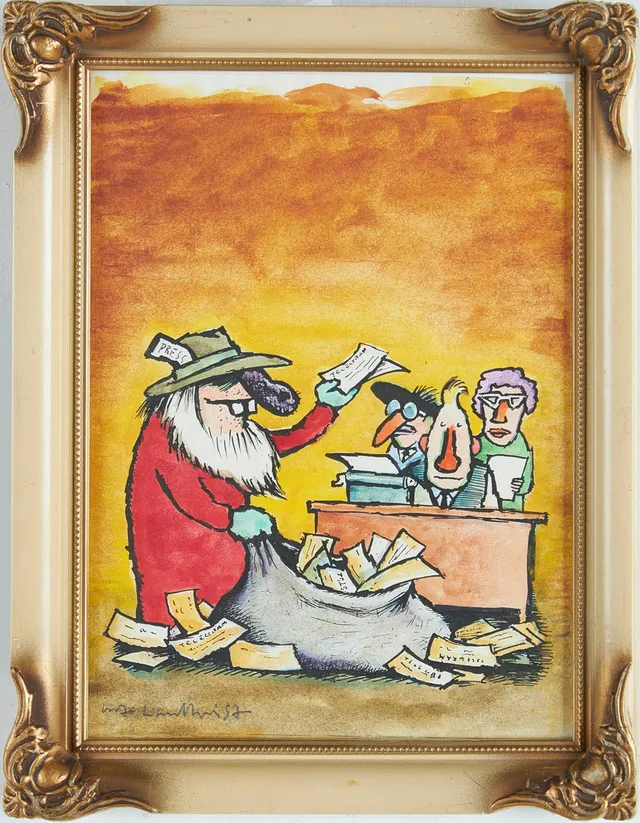 ULF LUNDKVIST. Original illustration, blyertssignerad, tusch och akvarell.