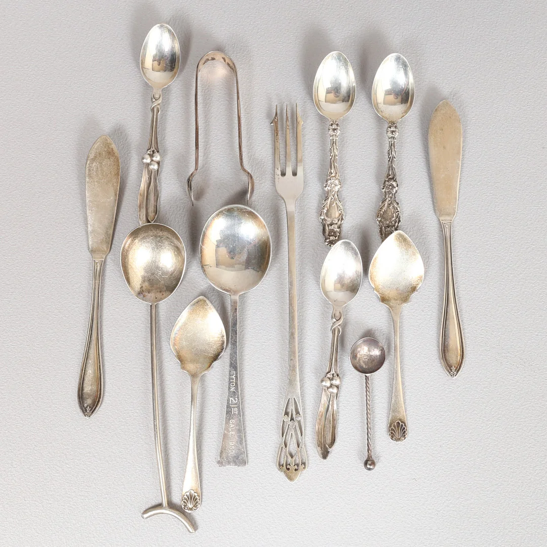 SILVER SPOONS AND FORKS, VARIOUS DATES AND MAKERS (QTY). — Silver — Bishop & Miller