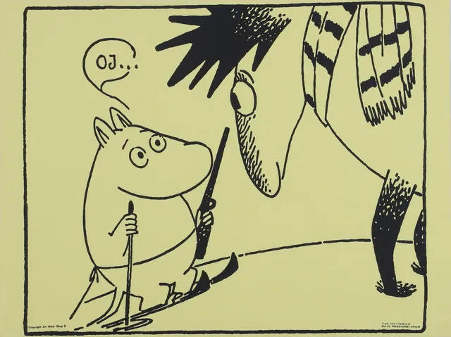 TOVE JANSSON. affisch, Bull's Presstjänst, Art Work Shop, 1960-tal.