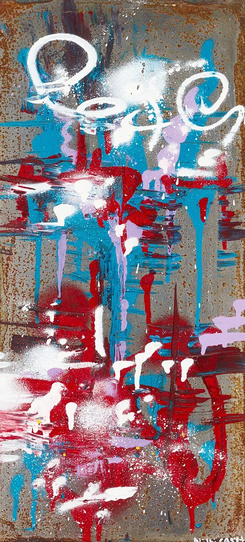 NIKI CASH (FÖDD 1973). Komposition, signerad Niki Cash, daterad a tergo 24/01, mixed media/graffiti på plåt.
