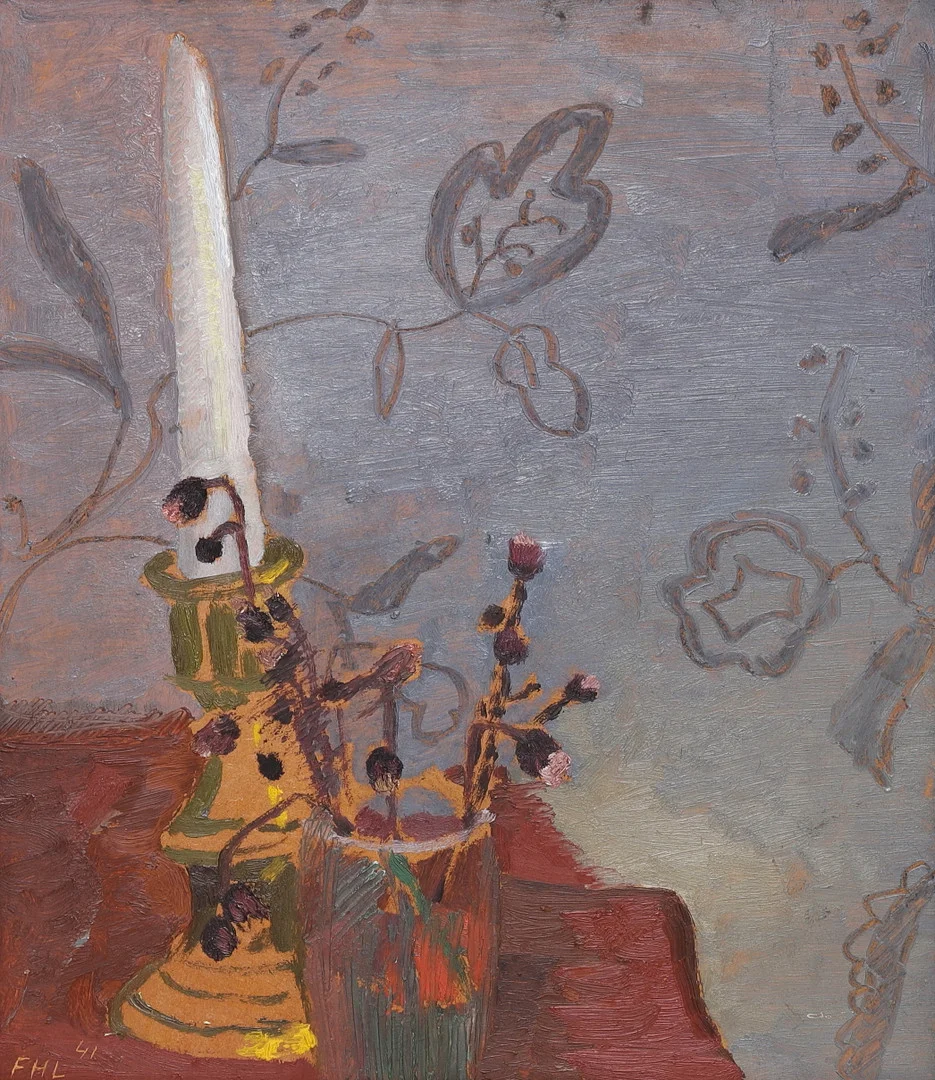 FOLKE HELLSTRÖM LIND. "Ljus mot tapet", olja på pannå, signerad, daterad 1941. — Paintings — Växjö Auktionskammare