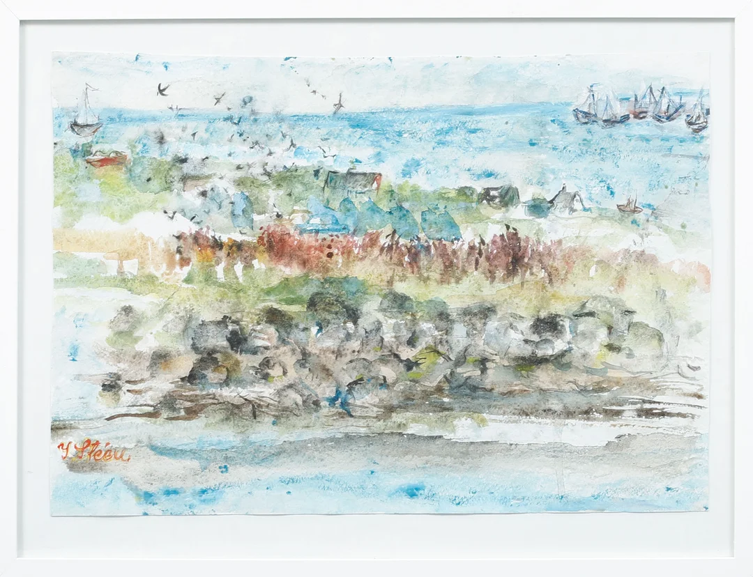 YNGVE STEEN. Kustlandskap med båtar, akvarell, signerad. — Paintings — Göteborgs Auktionsverk