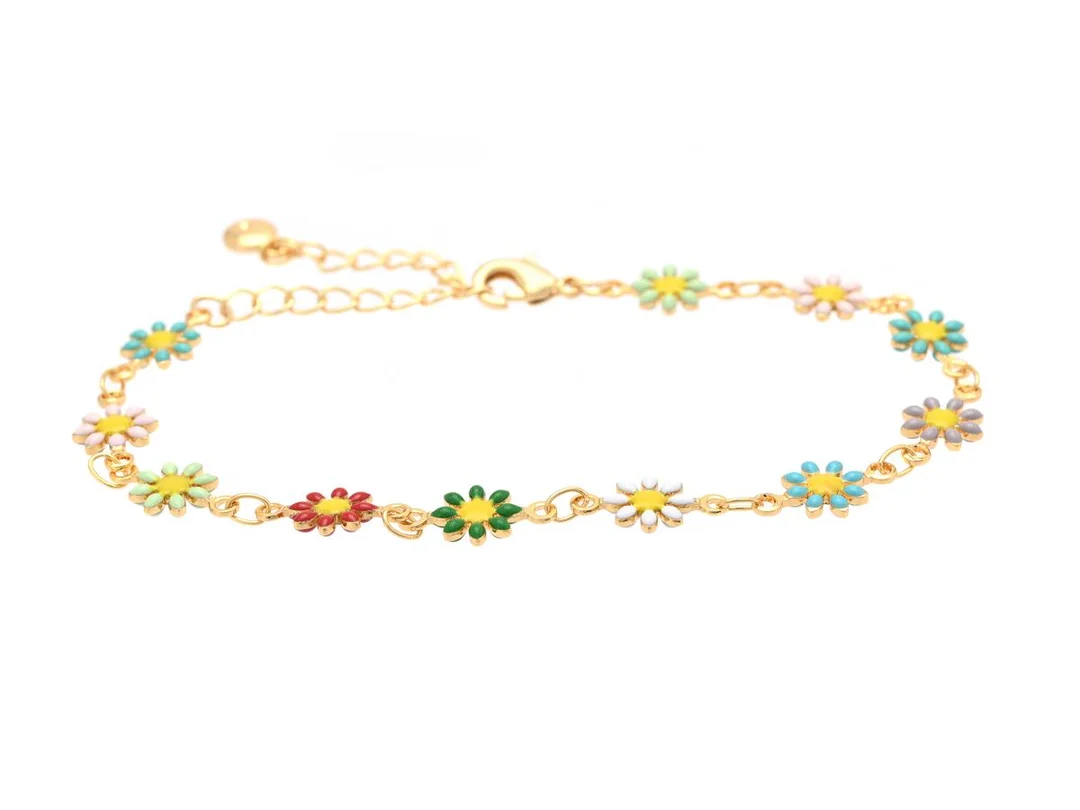 ARMBAND, gulmetall, emalj, blommor, längd 17-22 cm. — Smycken/Armband — Kaplans