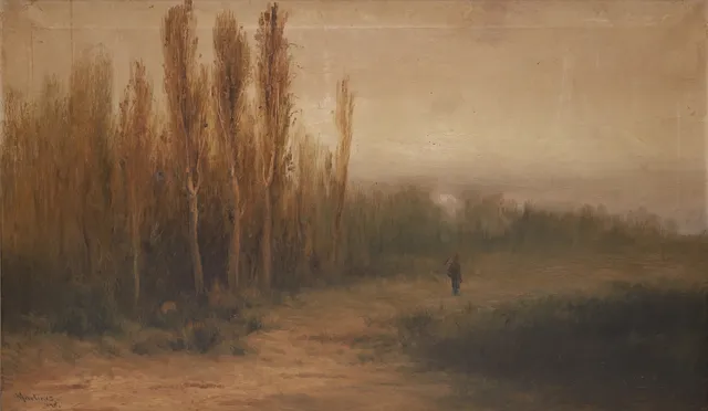 ESCUELA ESPAÑOLA. PAISAJE CON FIGURA, ÓLEO SOBRE LIENZO. SIN FIRMAR. PRIMER TERCIO SIGLO XX.
