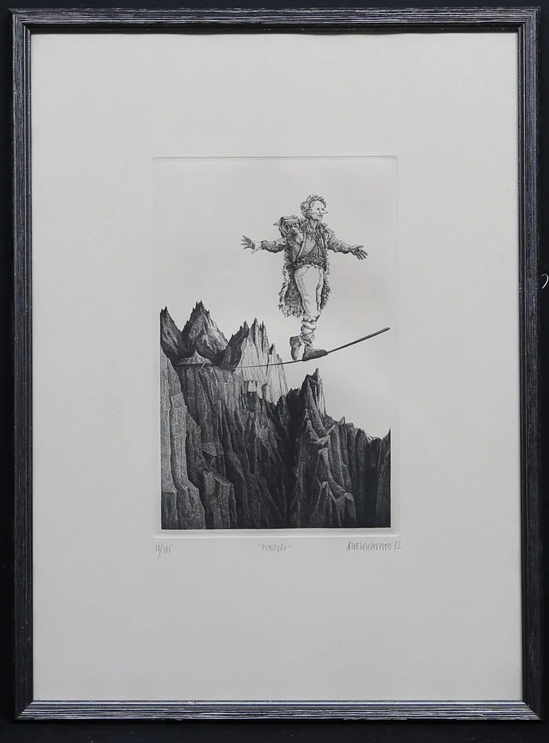 ÅKE JOHANSSON. "Flyktväg". Etsning. Signerad, numrerad samt daterad -82. — Engravings & Prints — Gomér & Andersson Linköping