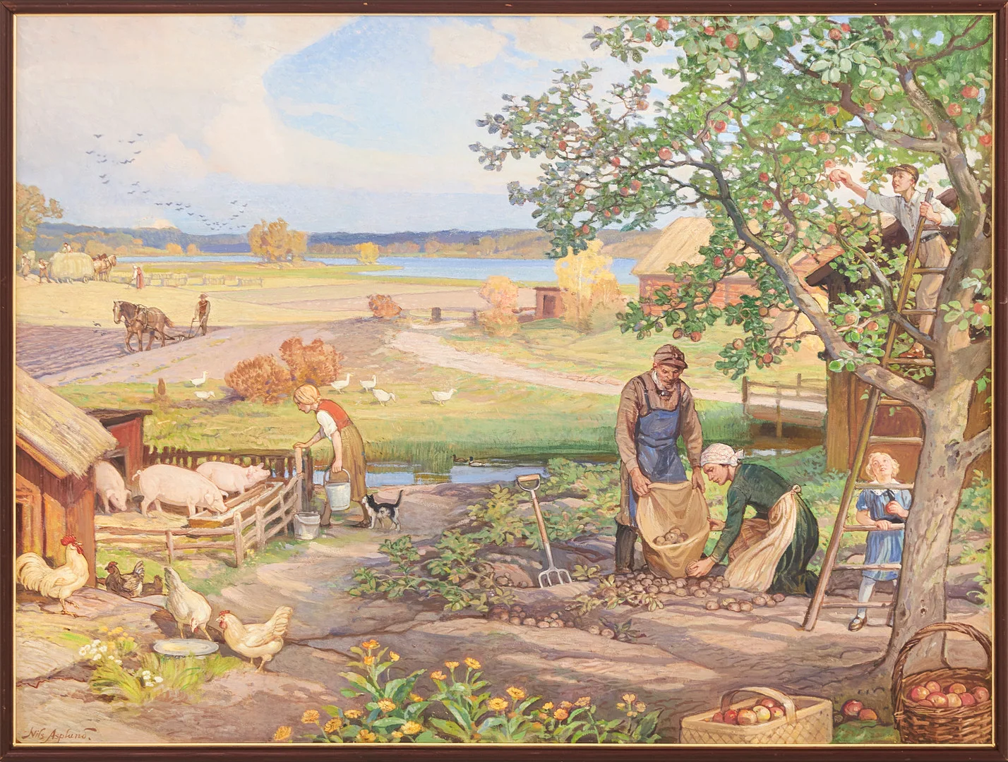 NILS ASPLUND ( 1874-1958). Årstider- Hösten, olja på pannå, signerad Nils Asplund. — Paintings — Stockholms Auktionsverk Magasin 5