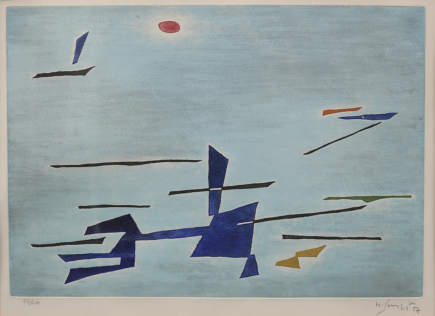 GUSTAVE SINGIER. Komposition, färgetsning nr 47/150, signerad G Singier och daterad -57. — Engravings & Prints — Garpenhus Auktioner