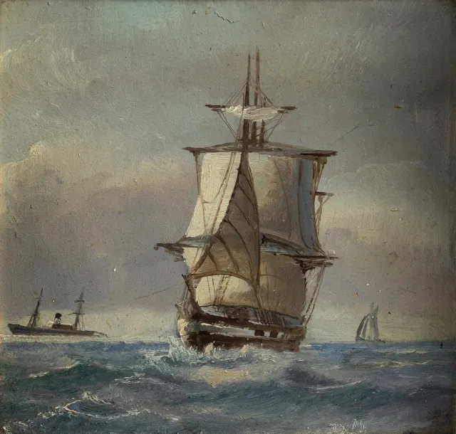 Ubekendt kunstner. Olie på pap. Marine