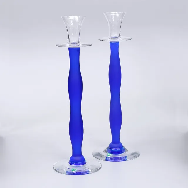 ANNE NILSSON. Ljusstakar 2 st, glas, blå, "Celeste", Orrefors.