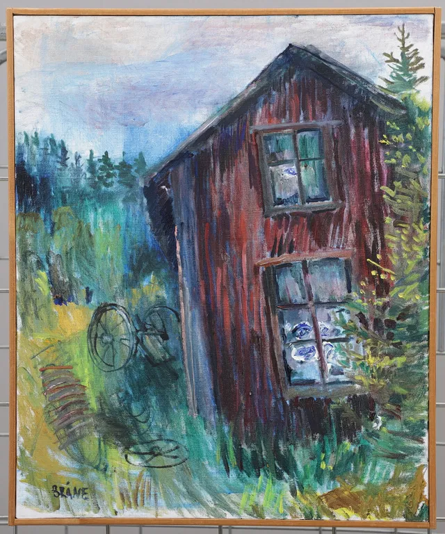 BARBRO BRÅNE. "Skogstorp", olja på duk, signerad.
