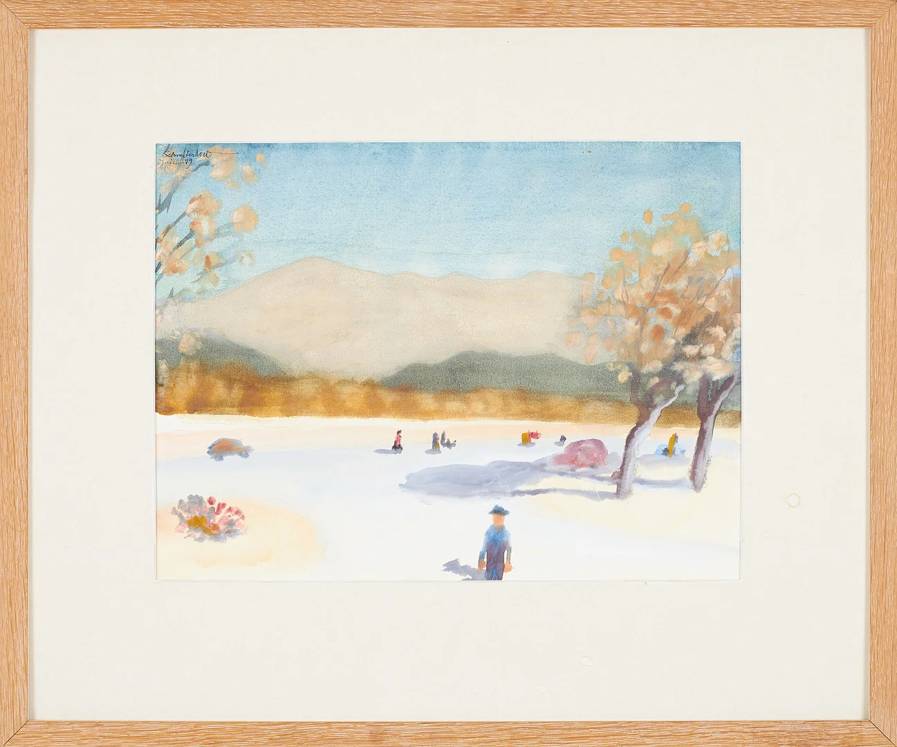 BERTRAM SCHMITERLÖW (1920-2002). Landskapsmotiv med gestalter, akvarell på papper, signerad och daterad Jujuy (provins i Argentina) 1979. — Paintings — Stockholms Auktionsverk Sickla