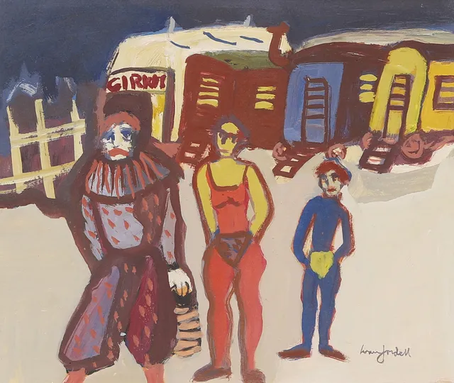 IVAN JORDELL. Cirkussällskap, gouache, signerad.