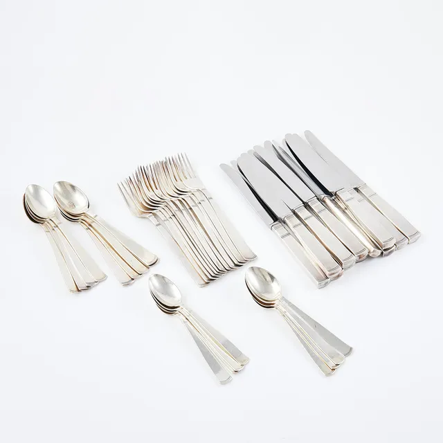 JACOB ÄNGMAN. "Rosenholm", dessertbestick, 42 delar, silver, GAB, Stockholm.