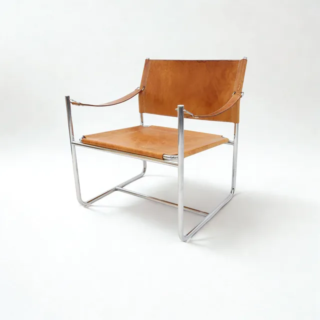 KARIN MOBRING. Karmstol, "Amiral" Ikea, 1970-tal, kromat stålrör, klädsel av läder.