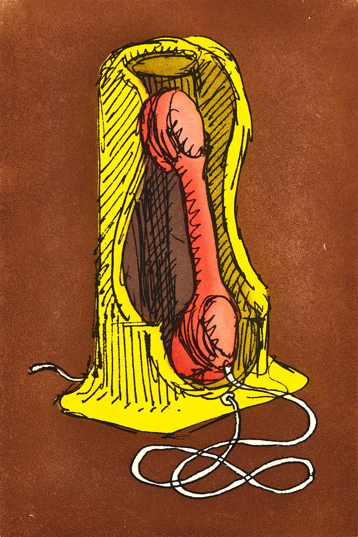 MAN RAY (USA, 1890-1976). Telephone, signerad och numrerad 32/100, färgetsning. — Engravings & Prints — Crafoord Auktioner Stockholm
