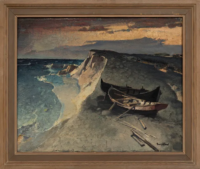 IVAN HOFLUND. Båtar vid strand. olja på duk, signerad.