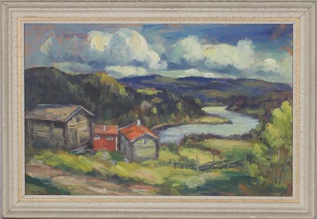 EVERT WERNBERG. Älvlandskap, olja på pannå, signerad.