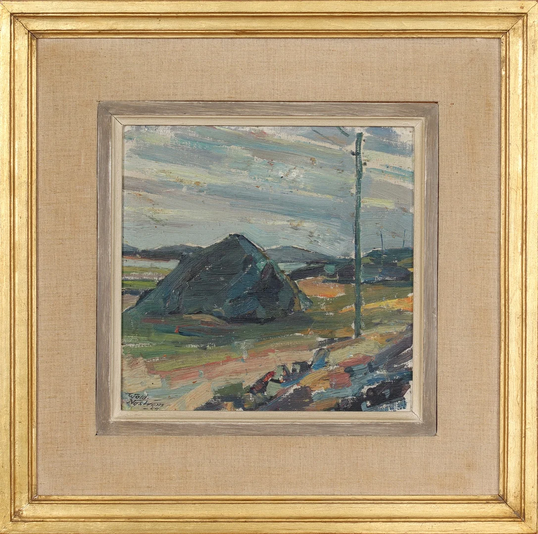 WALDEMAR NYSTRÖM. Landskapsmotiv, olja på pannå, signerad och daterad -52. — Paintings — Stadsauktion Sundsvall