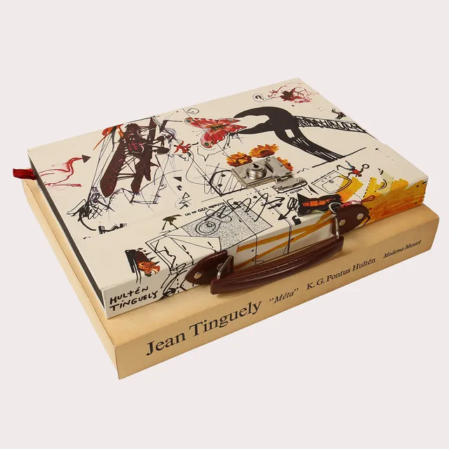 JEAN TINGUELY (SCHWEIZ, 1925-1991) & PONTUS HULTÉN. "Méta", bok med text av Pontus Hultén, omslag och illustrationer av Jean Tinguely, Propläen Verlag Berlin, Tryckerigruppen Malmö, 1972.