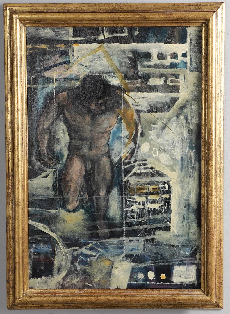 ATTRIBUTED TO JOHN MINTON (1917-1957). STANDING MALE NUDE WITHIN AN ABSTRACT COMPOSITION. — Paintings — Lawrences Auctioneers