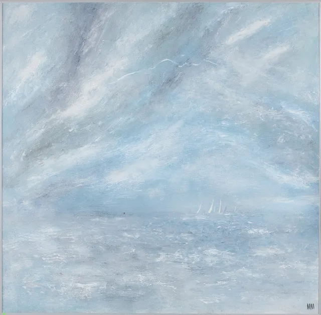 MAUNO MARKKULA (1905-1959). Havsmotiv med segelbåtar i horisonten, olja på duk uppfodrad på pannå, monogramsignerad MM.