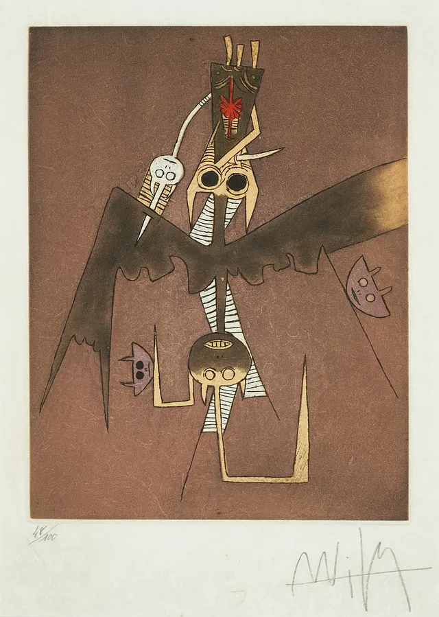 WIFREDO LAM. "Hommage a Lam", signerad och numrerad 48/100, färgetsning på japanpapper.