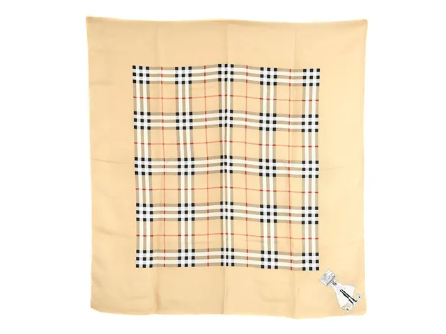SCARF, BURBERRY, 100 % siden, 74x76 cm, rutig, beige, svart, vit, röd.