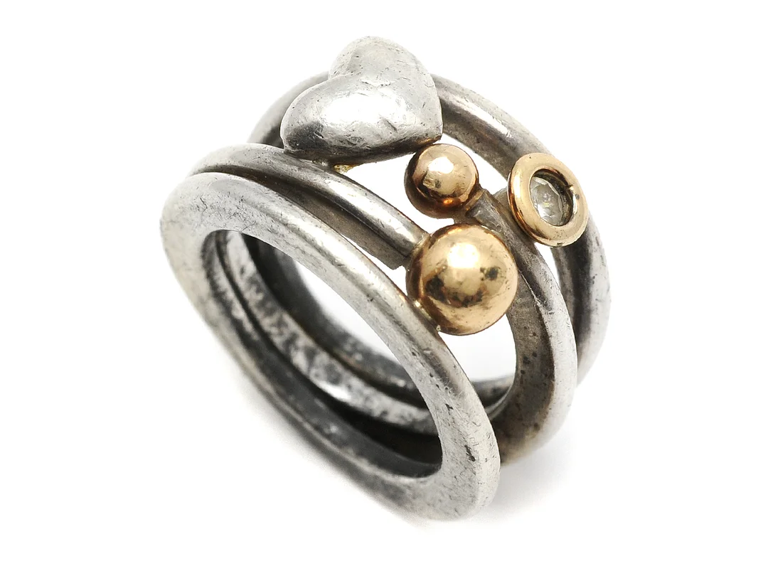 RING, sterlingsilver/14K guld, vit sten, Frits Heiring Sorsensen, Danmark, stl 17,25 mm, vikt 14,4 g. — Smycken/Ring — Kaplans