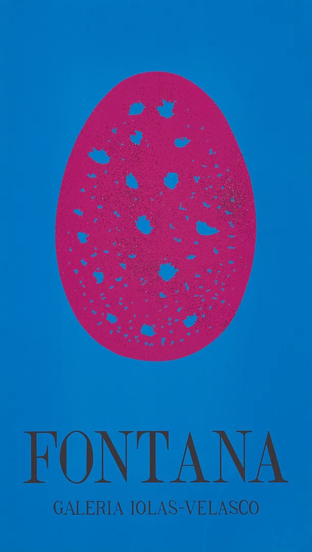 LUCIO FONTANA (Italien, 1899-1968) (efter), "Fontana" (Galeria Iolas-Velasco Exhibition Poster), färgserigrafi med applikation av glitter 1968.