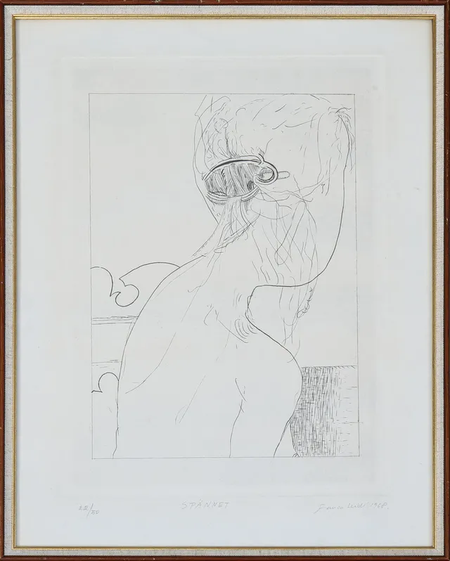 FRANCO LEIDI. Etsning, "Spännet", signerad, numrerad 22/50 samt daterad 1968.