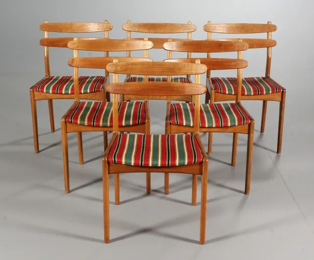 Slagelse Møbelværk. Spisestole, teak/egetræ, 1950'erne, model 321 (6)