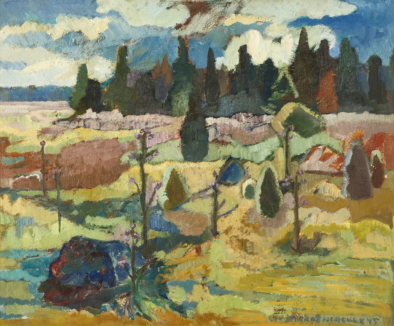 BRITA NORDENCREUTZ (1899-1982). "Norrsalbo", signerad och daterad 43, olja på pannå. — Paintings — Crafoord Auktioner Stockholm