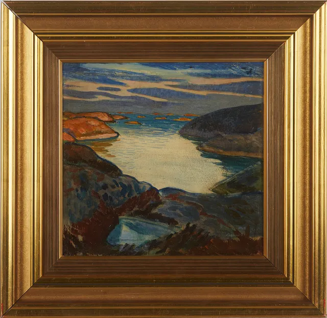 ROLAND SVENSSON. Skärgårdsmotiv, signerad Roland S, olja på pappannå.