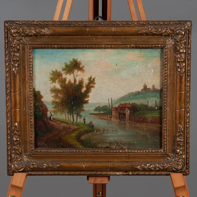 OKÄND KONSTNÄR. Olja på duk, landskapsvy, ej signerad, 1800-tal.