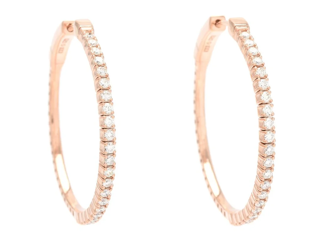 ÖRRINGAR, 18K roséguld, 44 briljantslipade diamanter ca 0,75 ctv, ca TW-W/VVS-VS, diameter 32 mm, vikt 7,9 g. — Smycken/Örringar — Kaplans