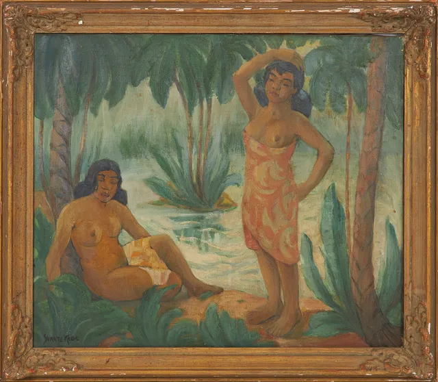 SVANTE KEDE (1877-1955). Kvinnor vid vatten, sannolikt Tahiti, olja på duk, signerad.