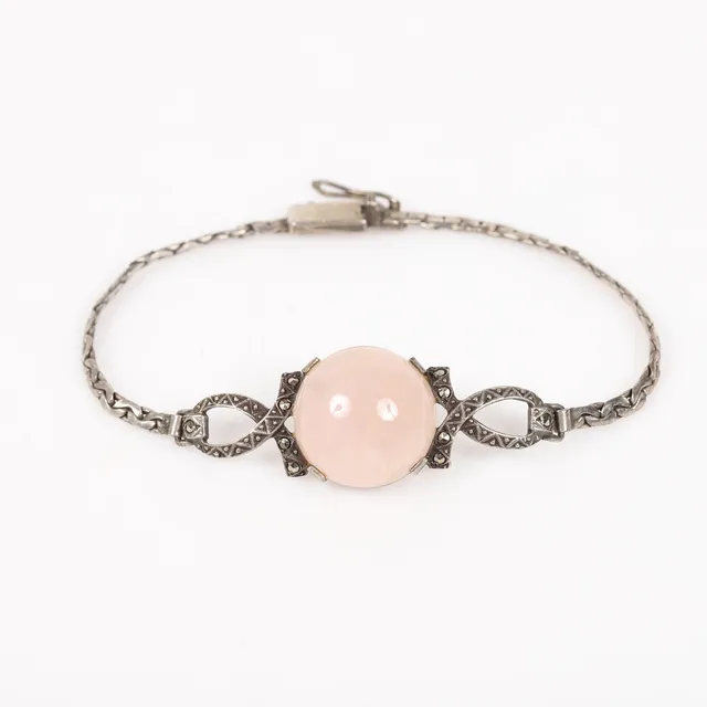 ARMBAND, silver med markasiter och cabochonslipad rosenkvarts.
