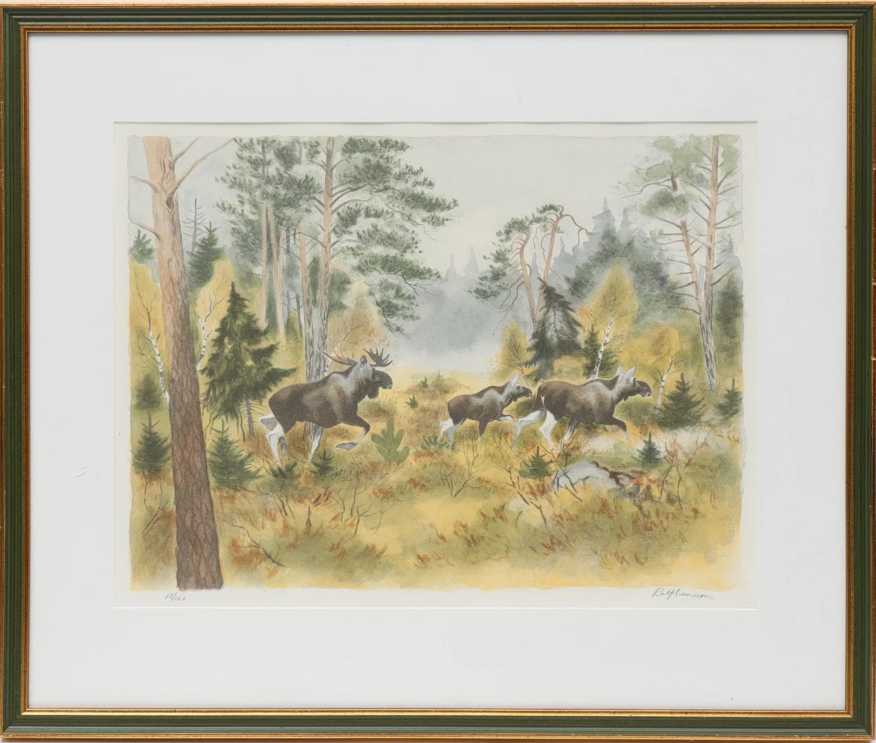 ROLF SVENSSON. Motiv med älgar, färglitografi, signerad och numrerad. — Paintings — Falun Auktionsbyrå