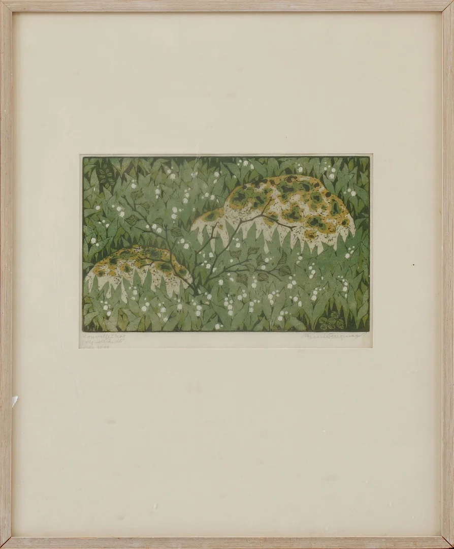 ANNIE BERGMAN. Liljekonvaljer, träsnitt, signerad. — Engravings & Prints — Göteborgs Auktionsverk
