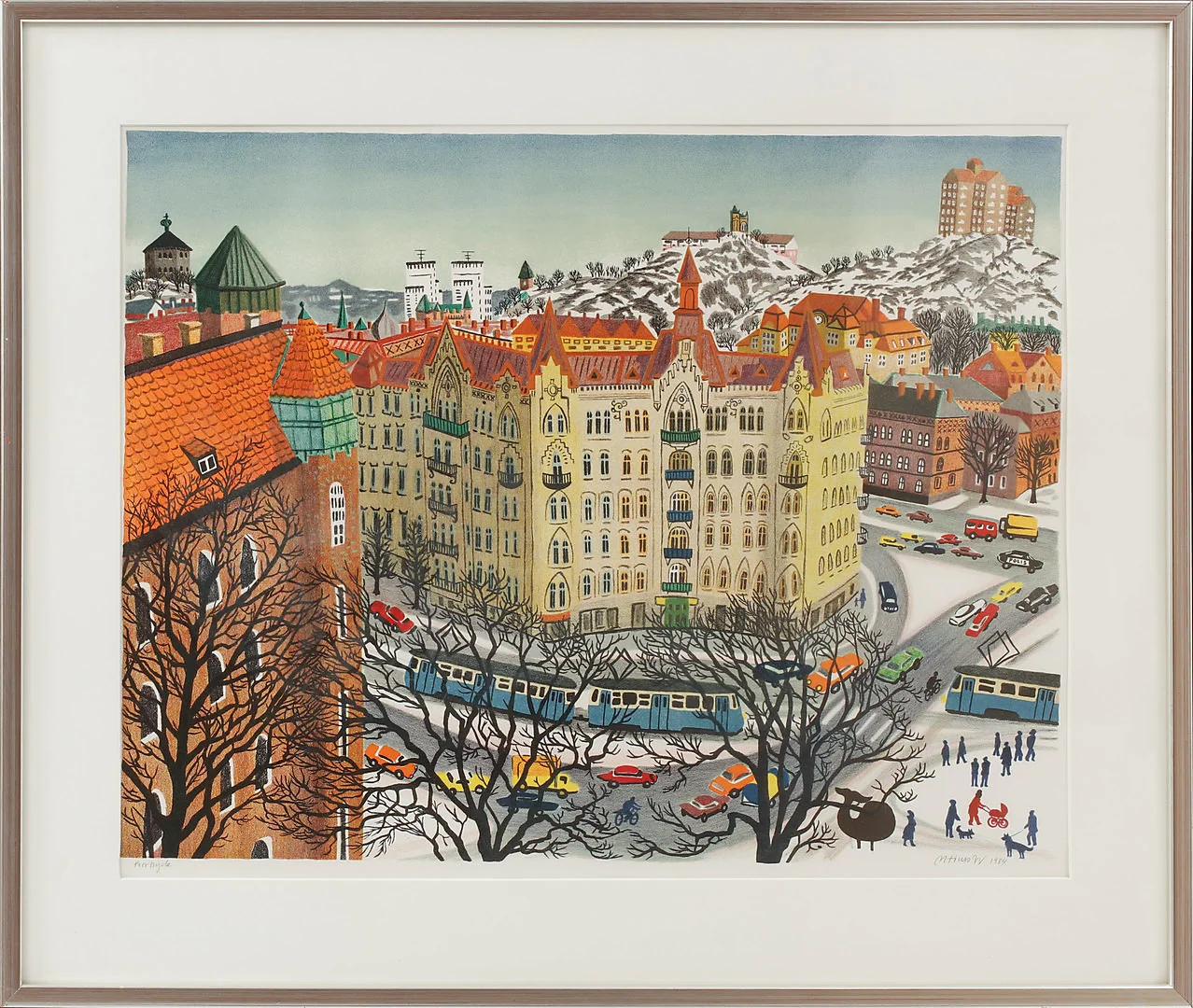 MONA HUSS WALIN. Linnéplatsen. Färglitografi, signerad provtryck 1984. — Engravings & Prints — Göteborgs Auktionsverk